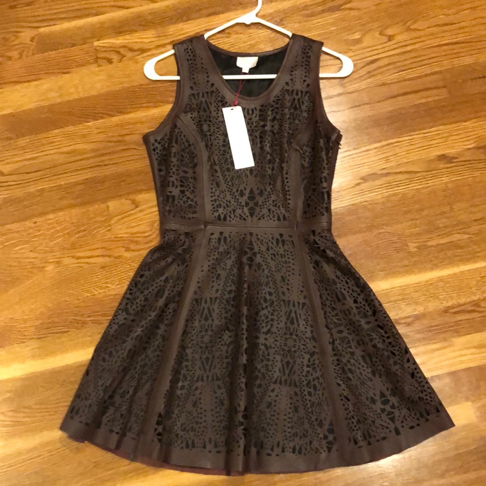 Parker Merlot Leather Dress with Black Underlay